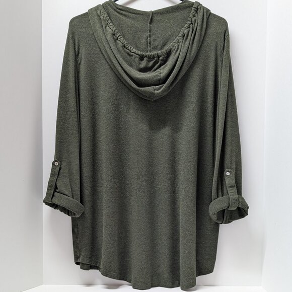 Market & Spruce 'Salvatrice' Hooded Henley Roll Tab Knit Top in Olive - Picture 7 of 13